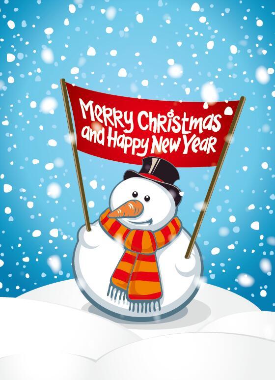 Snowman with christmas and new year banner vector