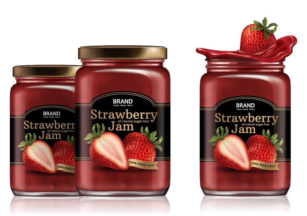 Strawberry jam jar package vector 01