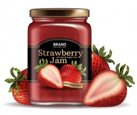 Strawberry jam jar package vector 02