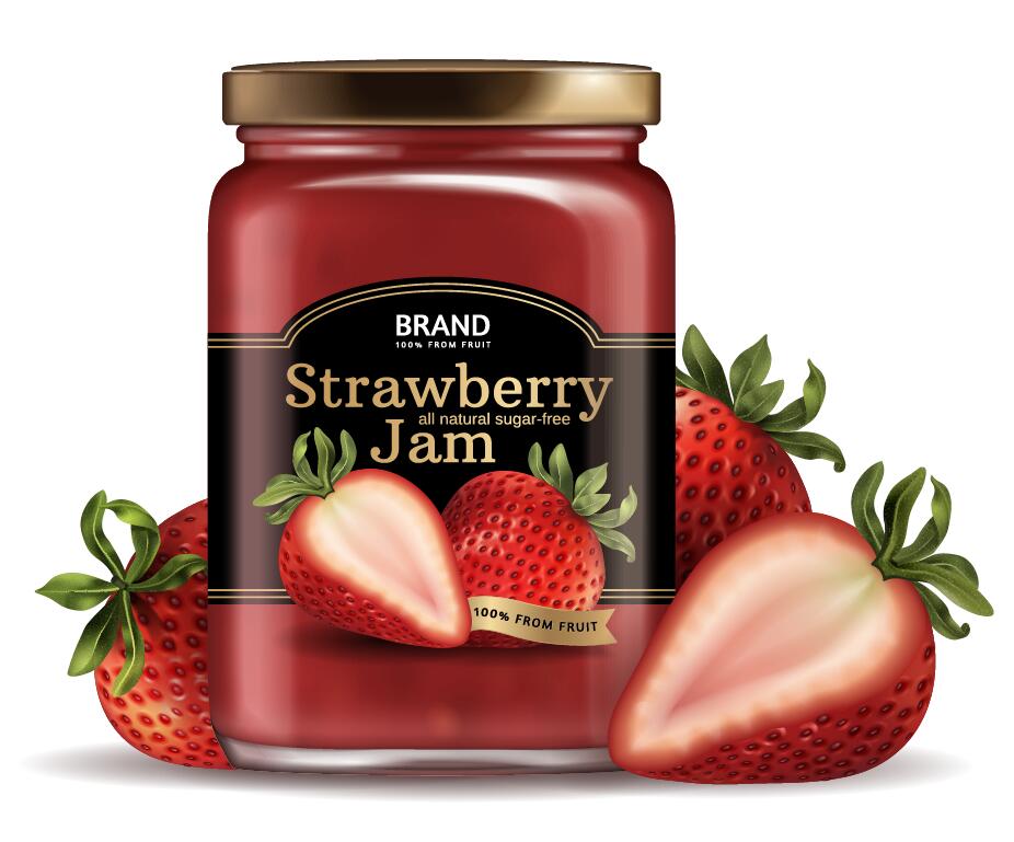 Strawberry jam jar package vector 02