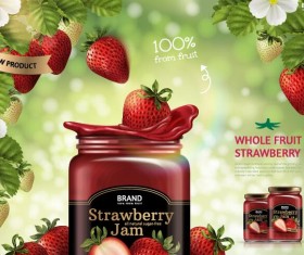 Strawberry jam jar poster vectors