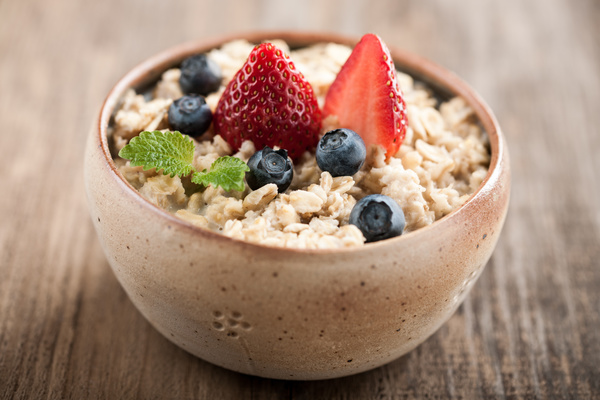 Strawberry with instant oatmeal Stock Photo