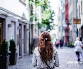 Street beat long hair beauty back view Stock Photo