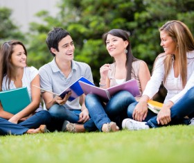 Students who talk while they walk Stock Photo