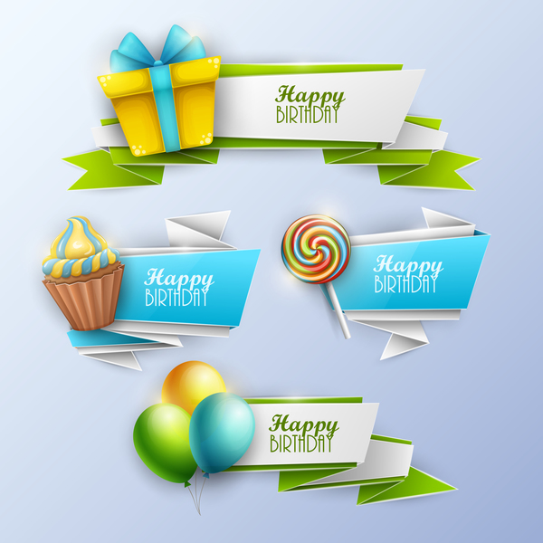 Sweets with birthday banner vectors 01