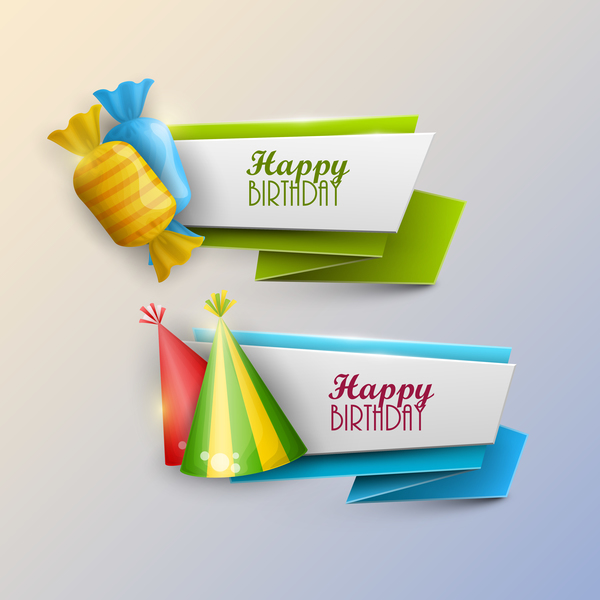 Sweets with birthday banner vectors 02