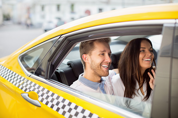 Taxi sweet couple in car Stock Photo