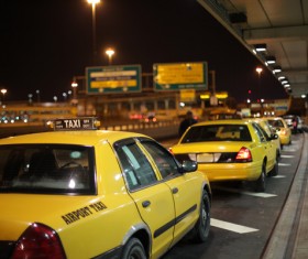 Taxi waiting for guests at night Stock Photo