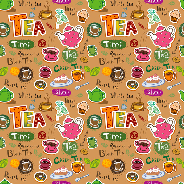 Tea seamless pattern vectors 05