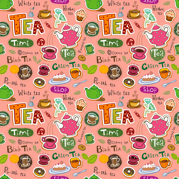 Tea seamless pattern vectors 06