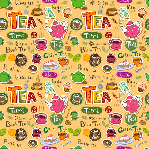 Tea seamless pattern vectors 07