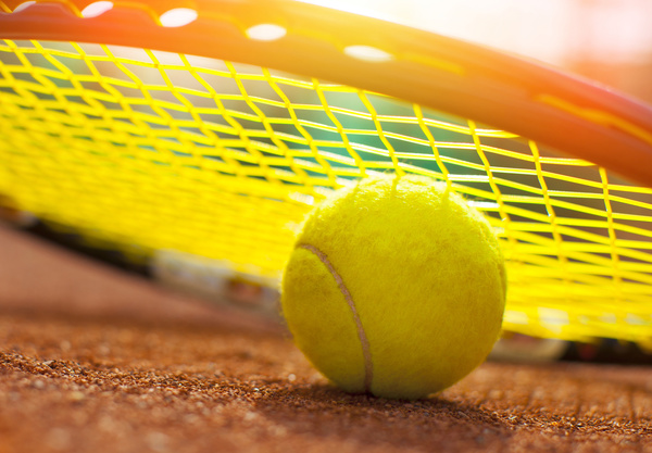 Tennis racket and tennis Stock Photo