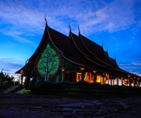 Thai Buddhist temple night closeup Stock Photo