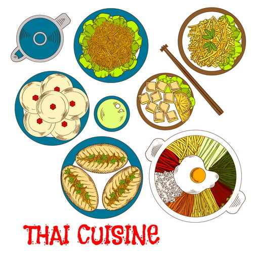 Thai cuisine design vector 02
