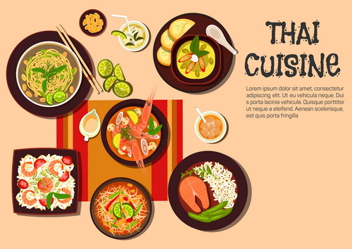 Thai cuisine design vector 03