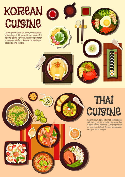 Thai with korean food design vector 01