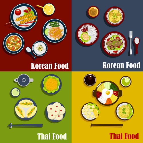 Thai with korean food design vector 02
