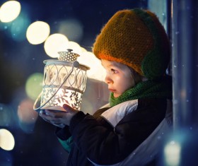 The children holding white lanterns Stock Photo