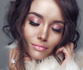 The girl who wears makeup wears fur coats Stock Photo 05