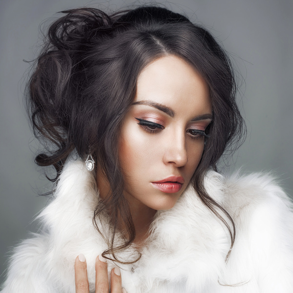 The girl who wears makeup wears fur coats Stock Photo 06