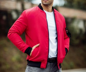The man red jacket Stock Photo