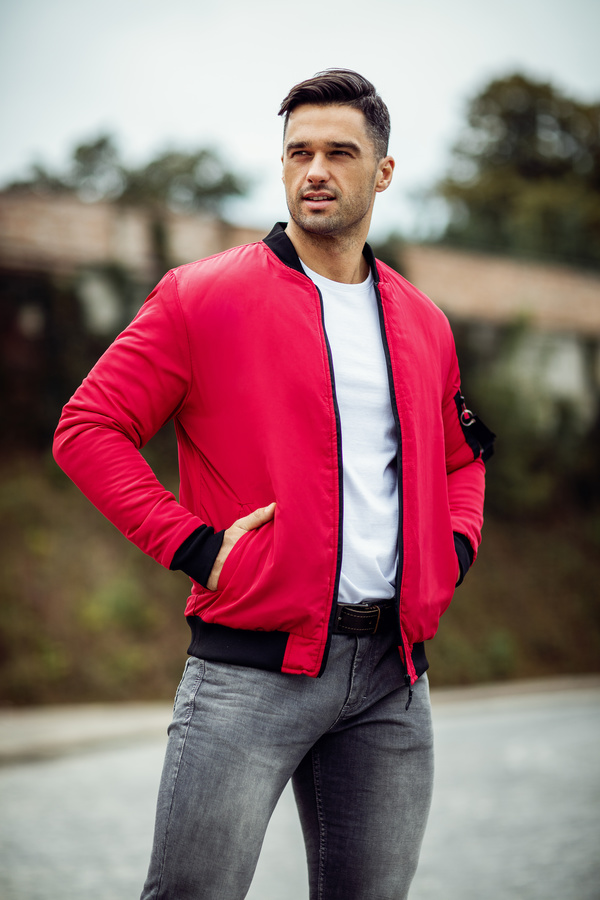 The man red jacket Stock Photo
