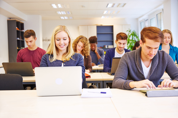 The students who use computers Stock Photo