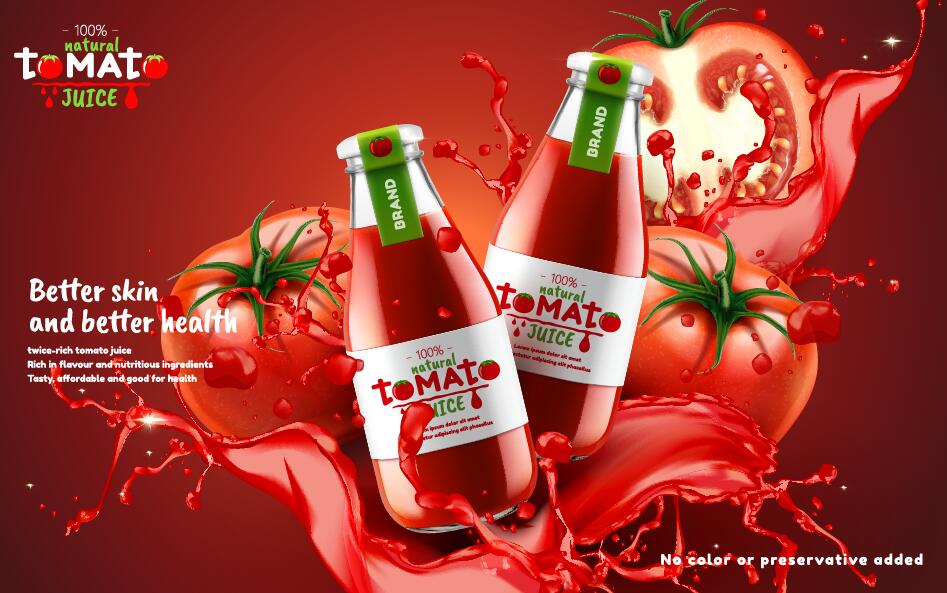 Tomato natural juice poster template vector 02