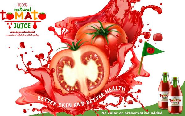 Tomato natural juice poster template vector 03