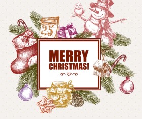 Vintage christmas card hand drawing vector 02