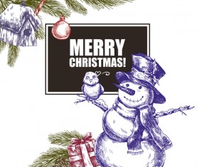 Vintage christmas card hand drawing vector 04