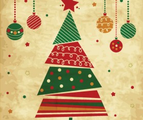 Vintage christmas tree with baubles vector