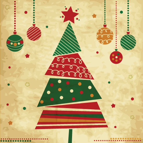 Vintage christmas tree with baubles vector