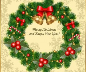 Vintage xmas card with christmas wreath vector