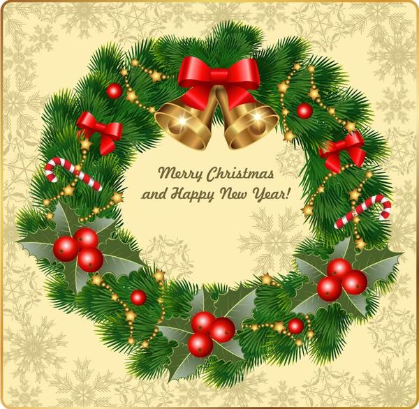 Download Vintage xmas card with christmas wreath vector free download