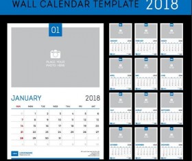 Wall 2018 calendar template vector material