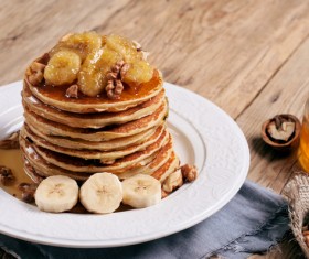 Walnut banana pancakes Stock Photo