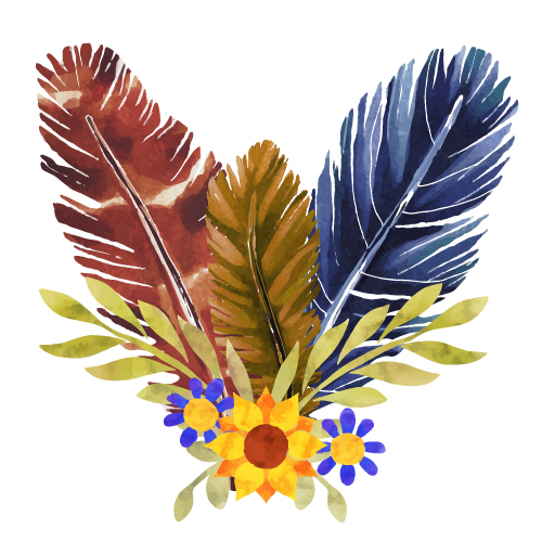 Watercolor feather with flower vectors 01