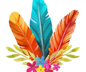 Watercolor feather with flower vectors 02