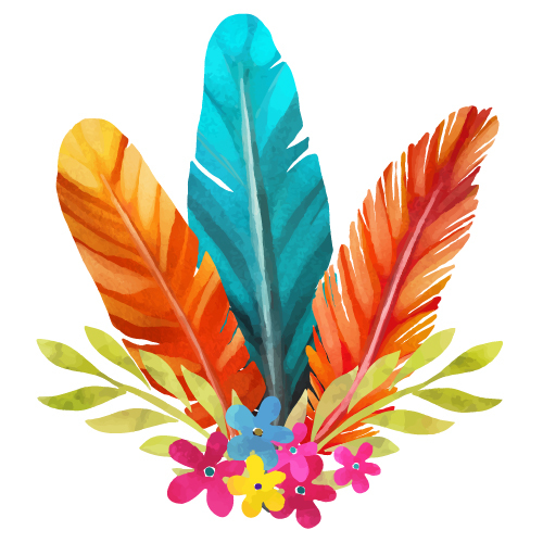 Watercolor feather with flower vectors 02