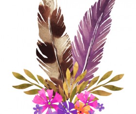 Watercolor feather with flower vectors 03