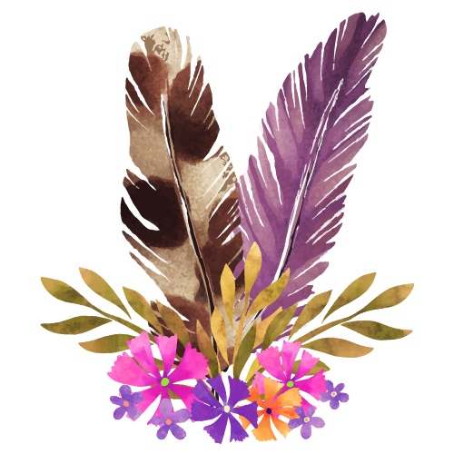Watercolor feather with flower vectors 03