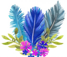 Watercolor feather with flower vectors 05