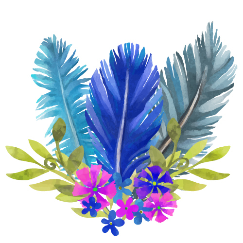 Watercolor feather with flower vectors 05