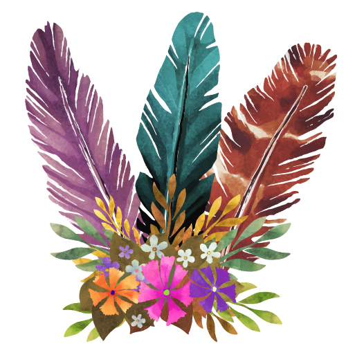Watercolor feather with flower vectors 06