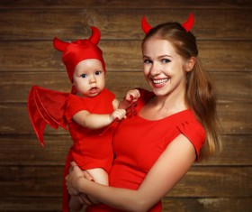 Wearing Halloween costume mother and child Stock Photo 01