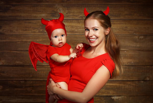 Wearing Halloween costume mother and child Stock Photo 01