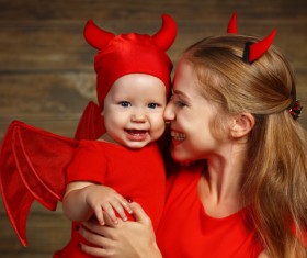 Wearing Halloween costume mother and child Stock Photo 02