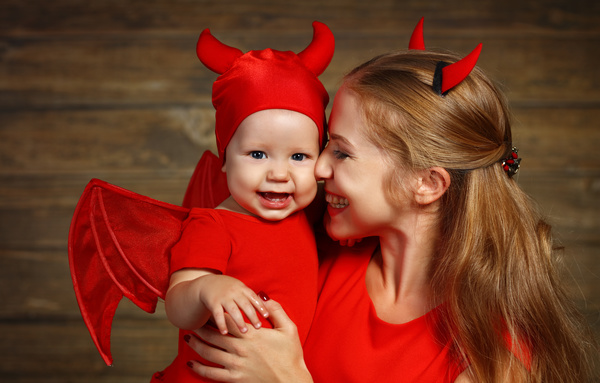 Wearing Halloween costume mother and child Stock Photo 02