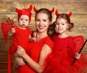 Wearing Halloween costume mother and child Stock Photo 04